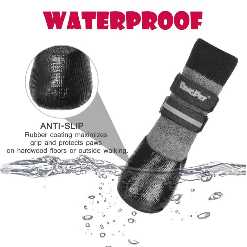 BINGPET Dog Socks for Hardwood Floors,Outdoor Anti Slip Waterproof Paw Protector,Dog Boots for Hot Pavement for All Season Grip Socks Prevent Licking for Small Medium Large Old Dogs - Image 2